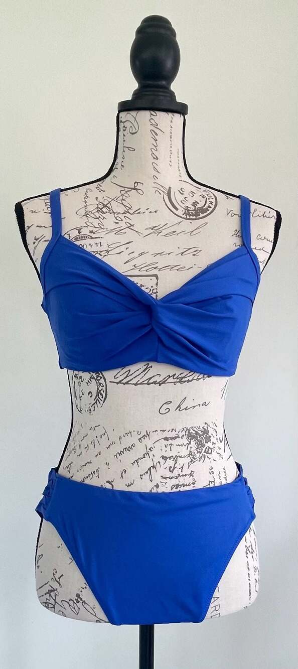 Athleta Blue Twist Front Bikini Top 32D/DD and Braided Side Bottom Large Set